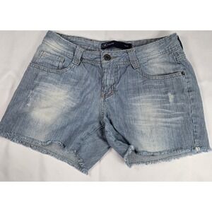Hering Denim Shorts Frayed Hem Blue Striped  Summer Size 28 90's‎ Beach Grunge